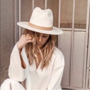 Lack of Color Fader Ivory Wool Hat Leather Tan Brim Medium 57 CM